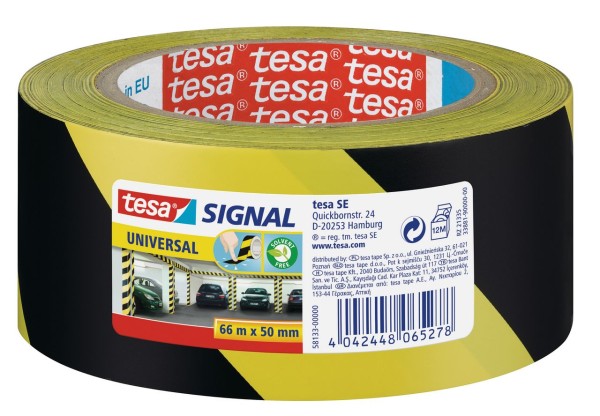 tesa Signal Markierungsklebeband 66 m x 50 mm Universal gelb-schwarz