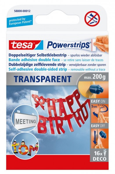 Tesa Powerstrips Deco 16 Strips, transparent
