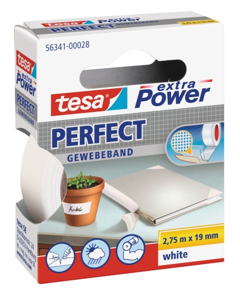 Tesa Extra Power Perfect Gewebeband 2,75 m x 19 mm weiss