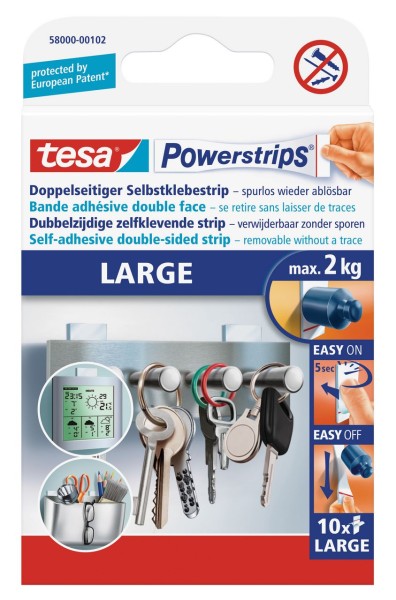 Tesa Powerstrips Large 10 Strips, max. 2Kg
