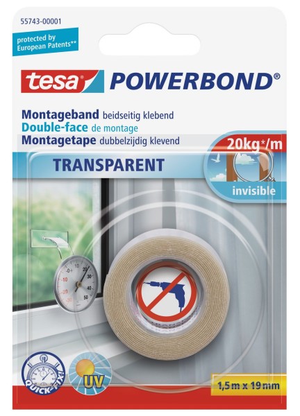 Tesa Powerbond transparent 1,5 m x 19 mm