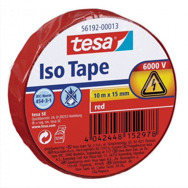Tesa Isolierband 10 m x 15 mm rot