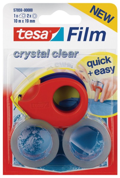 Tesafilm Kristall-Klar mit Mini Abroller 10 m x 19 mm rot-blau, 2 Rollen