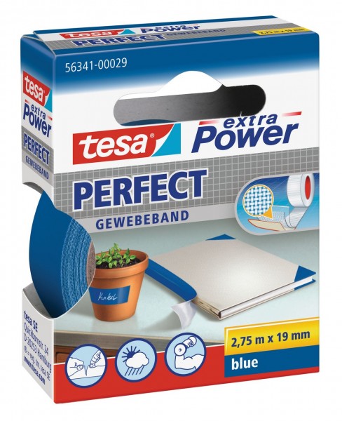 Tesa Extra Power Perfect Gewebeband 2,75 m x 19 mm blau