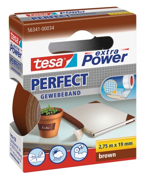 Tesa Extra Power Perfect Gewebeband 2,75 m x 19 mm braun