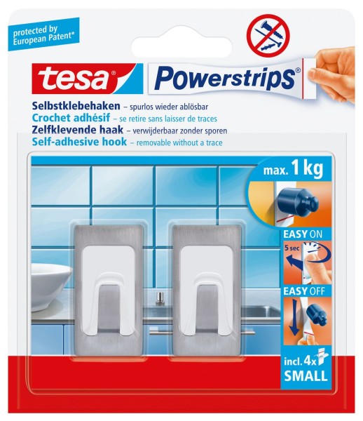 Tesa Power Strips Haken small Rechteck Metall-Kunststoff