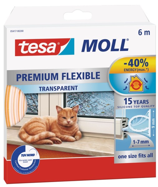 Tesamoll Premium Flexible 6 m transparent, für Spalten 1-7 mm