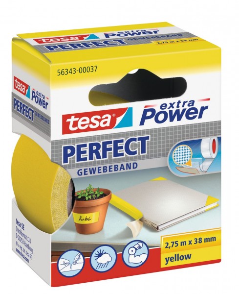 Tesa Extra Power Perfect Gewebeband 2,75 m x 38 mm gelb