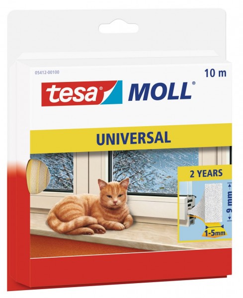 Tesamoll Universal Schaumstoff 10 m x 9 mm weiss, für Spalten 1-5 mm