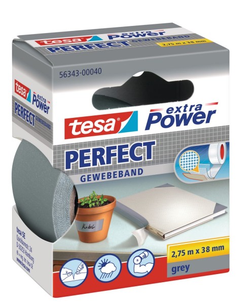 Tesa Extra Power Perfect Gewebeband 2,75 m x 38 mm grau