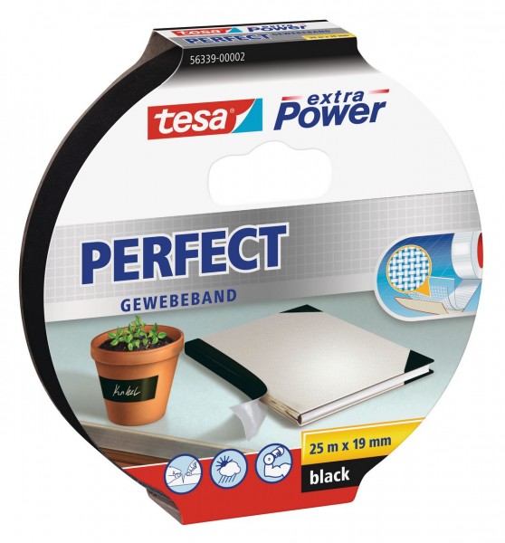 Tesa Extra Power Perfect Gewebeband 25 m x 19 mm schwarz