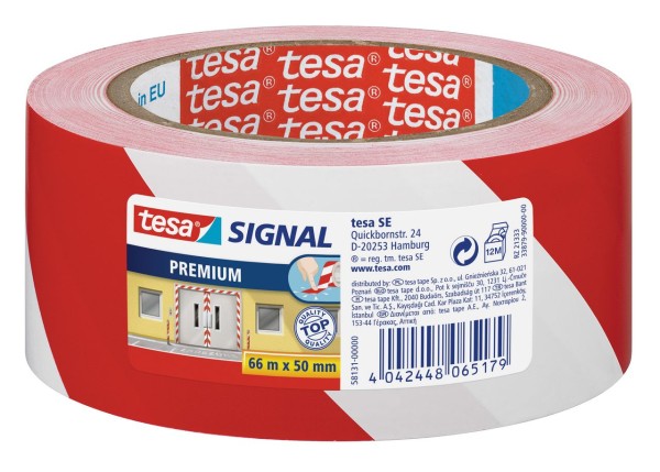 Tesa Signal Premium Markierungsklebeband 66 m x 50 mm rot-weiss