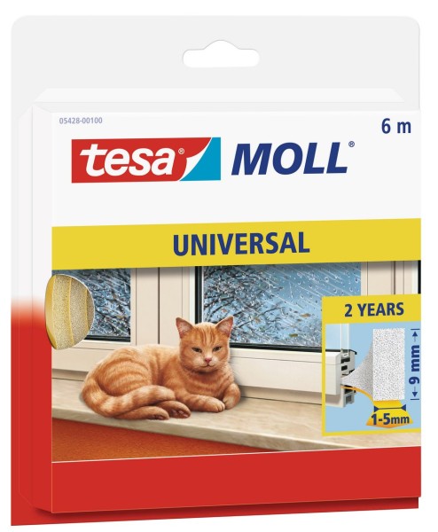 Tesamoll Universal Schaumstoff 6 m x 9 mm weiss, für Spalten 1-5 mm