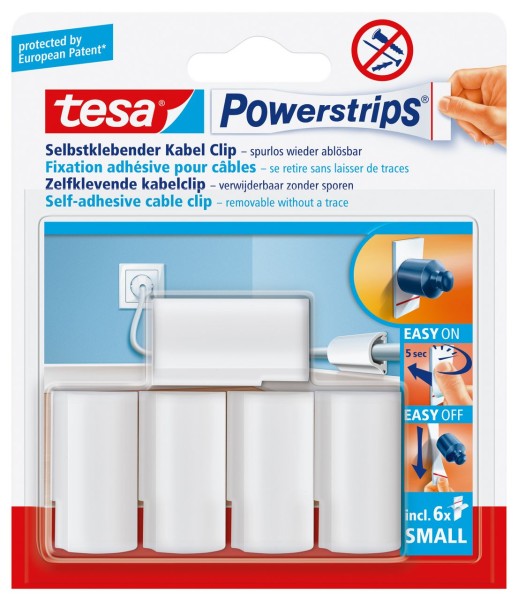 Tesa Powerstrips Kabel-Clip weiss, max. D.8 mm