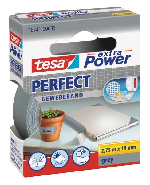 Tesa Extra Power Perfect Gewebeband 2,75 m x 19 mm grau