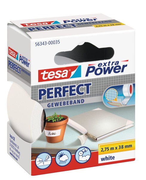 Tesa Extra Power Perfect Gewebeband 2,75 m x 38 mm weiss