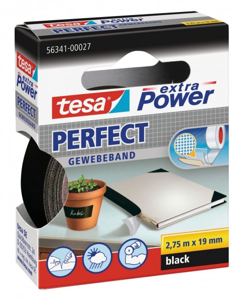 Tesa Extra Power Perfect Gewebeband 2,75 m x 19 mm schwarz