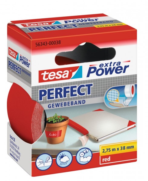 Tesa Extra Power Perfect Gewebeband 2,75 m x 38 mm rot