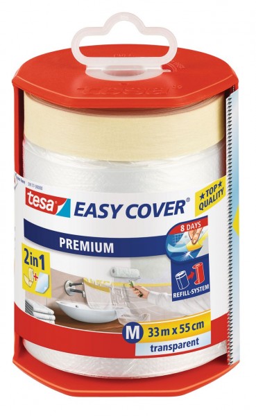 Tesa Easy Cover Premium M - Abdeckfolie 33 m x 550 mm Abroller, gefüllt