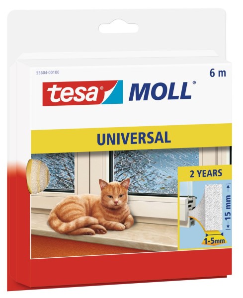 Tesamoll Universal Schaumstoff 6 m x 15 mm weiss, für Spalten 1-5 mm