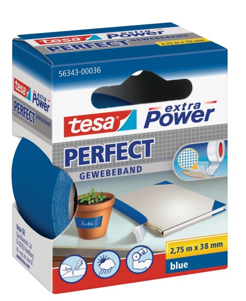 Tesa Extra Power Perfect Gewebeband 2,75 m x 38 mm blau
