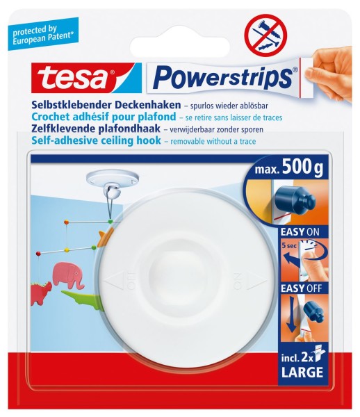 Tesa Powerstrips Deckenhaken weiss, max. 0,5Kg