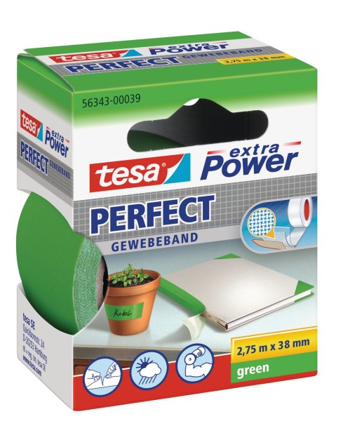 Tesa Extra Power Perfect Gewebeband 2,75 m x 38 mm grün