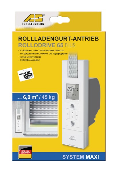 Schellenberg Rollladengurt-Antrieb Rollodrive 65 Plus mit Zeitautomatik für große Kunststoffrollläden