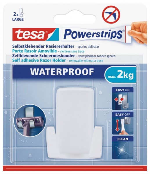 Tesa Powerstrips Waterproof Rasierhalter Wave, Weiss
