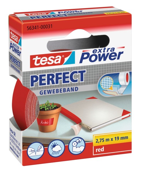 Tesa Extra Power Perfect Gewebeband 2,75 m x 19 mm rot