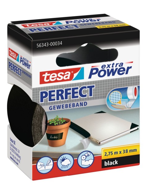 Tesa Extra Power Perfect Gewebeband 2,75 m x 38 mm schwarz